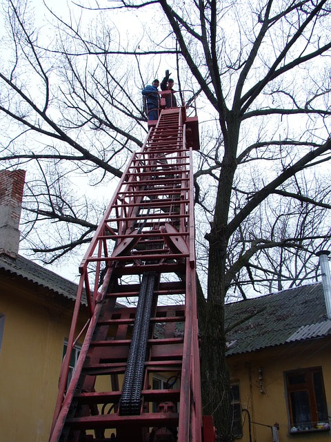red ladder and a home after an emergency storm situation in Norwalk